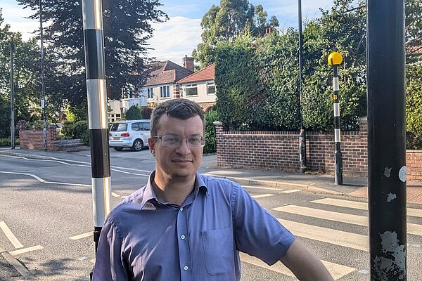 Cllr Will Frass with the new Belisha Beacons